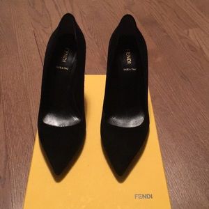 Fendi | Black Suede Point Toe Pump | Size 38.5